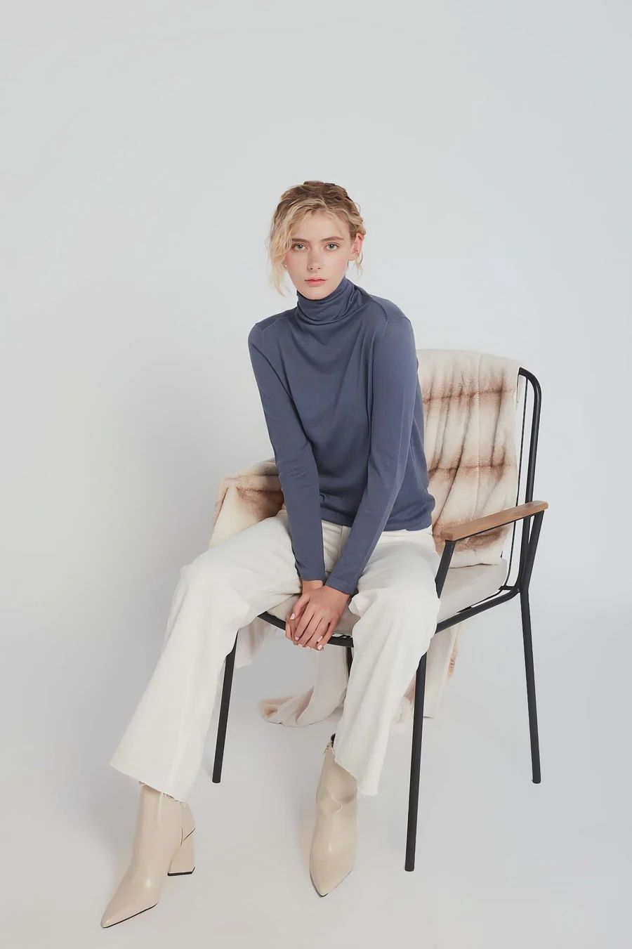 Lightweight Turtleneck Sweater, Colour: Denim