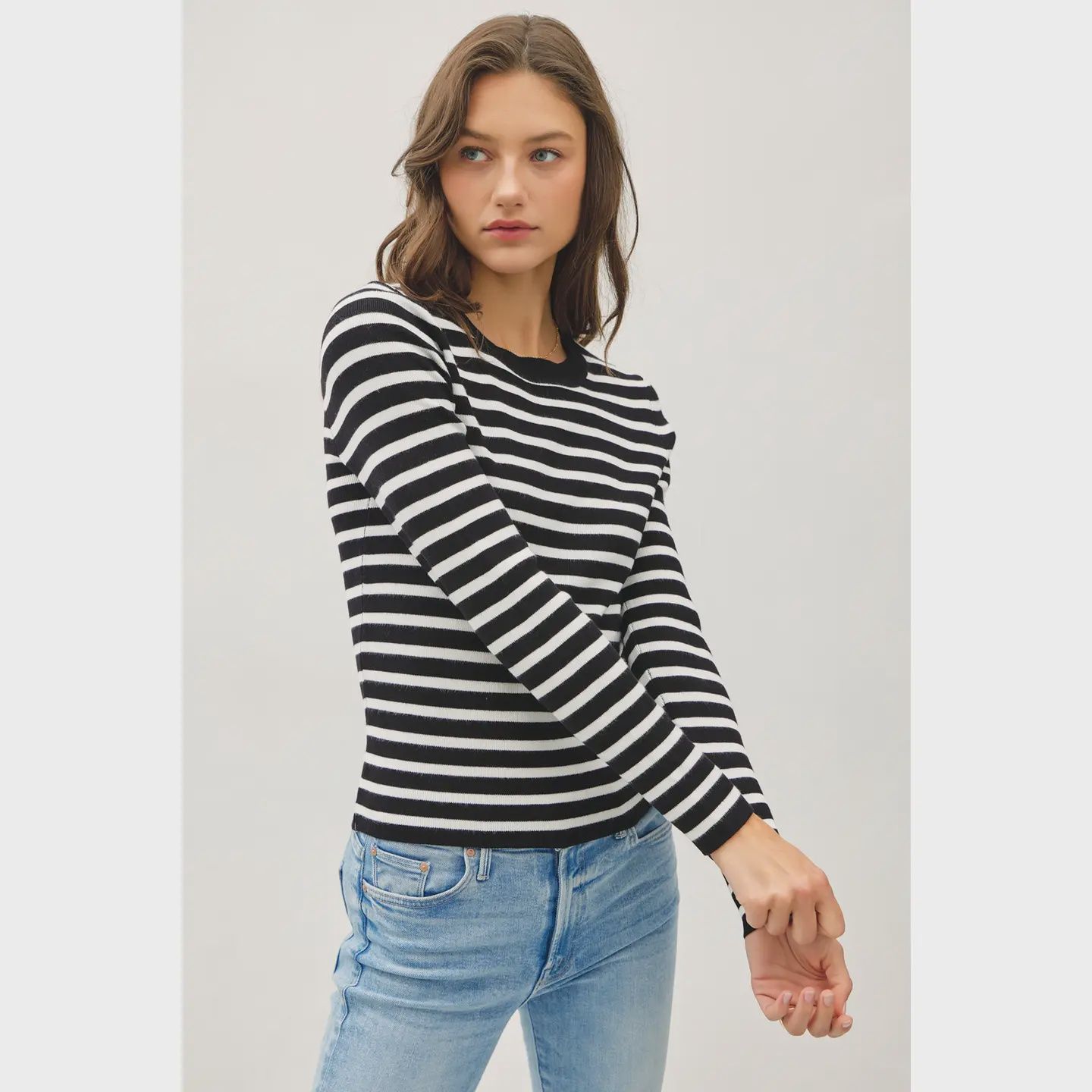 Classic Striped Sweater, Colour: Black, Size: S