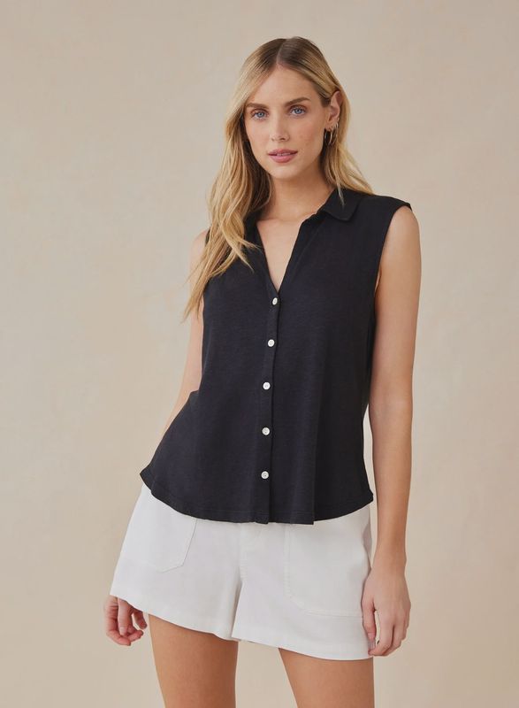 Sleeveless Button Front Top