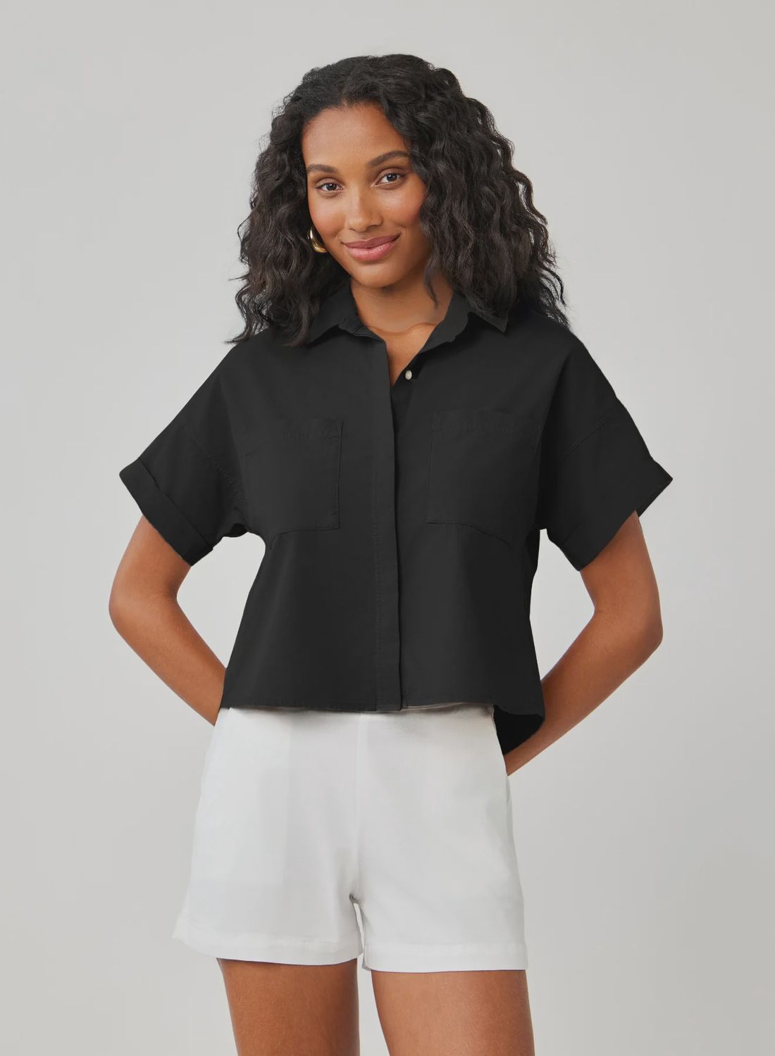 Two Pocket Short Sleeve Shirt., Colour: Black, Size: XS