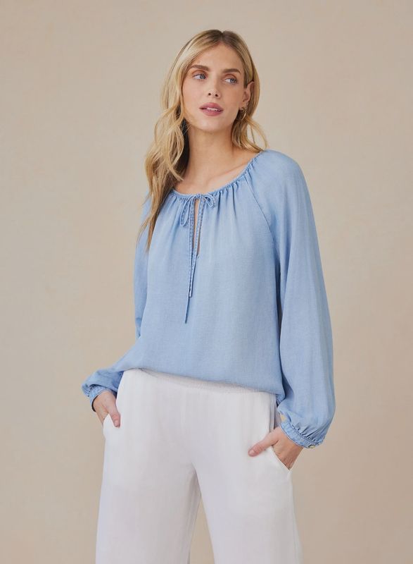 Shirred Raglan Tie Front