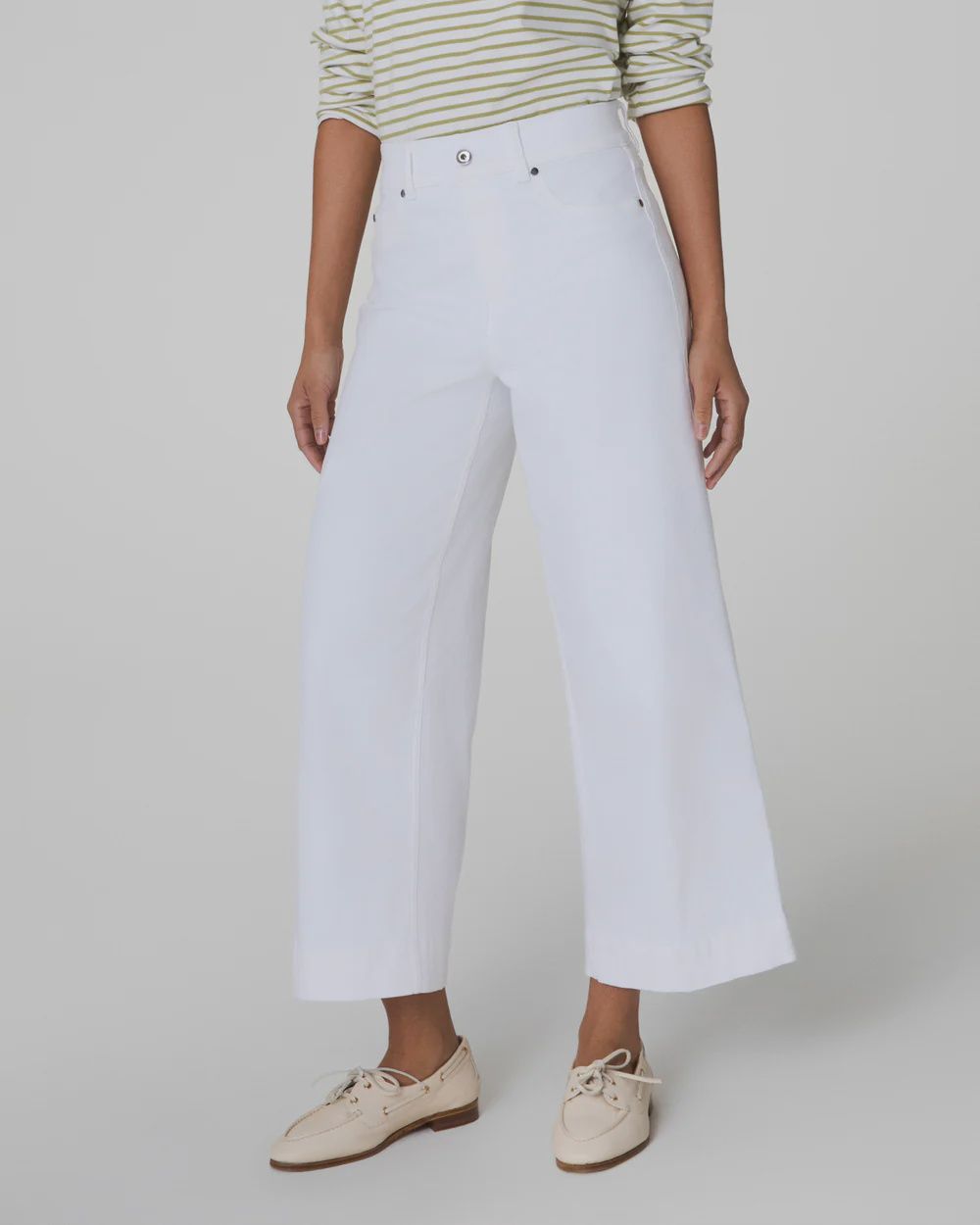 Pull On Crop Wide Jean - White