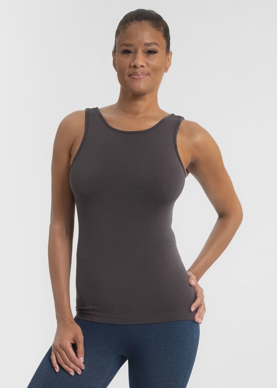 Reversible High/Low Neck Tank, Colour: Charcoal