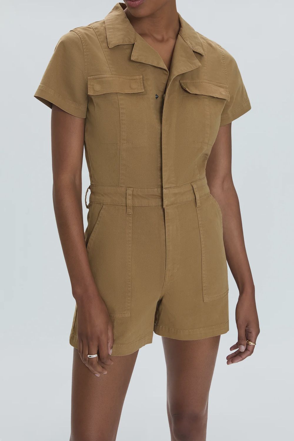 Morgan Short Sleeve Utility Romper - Khaki