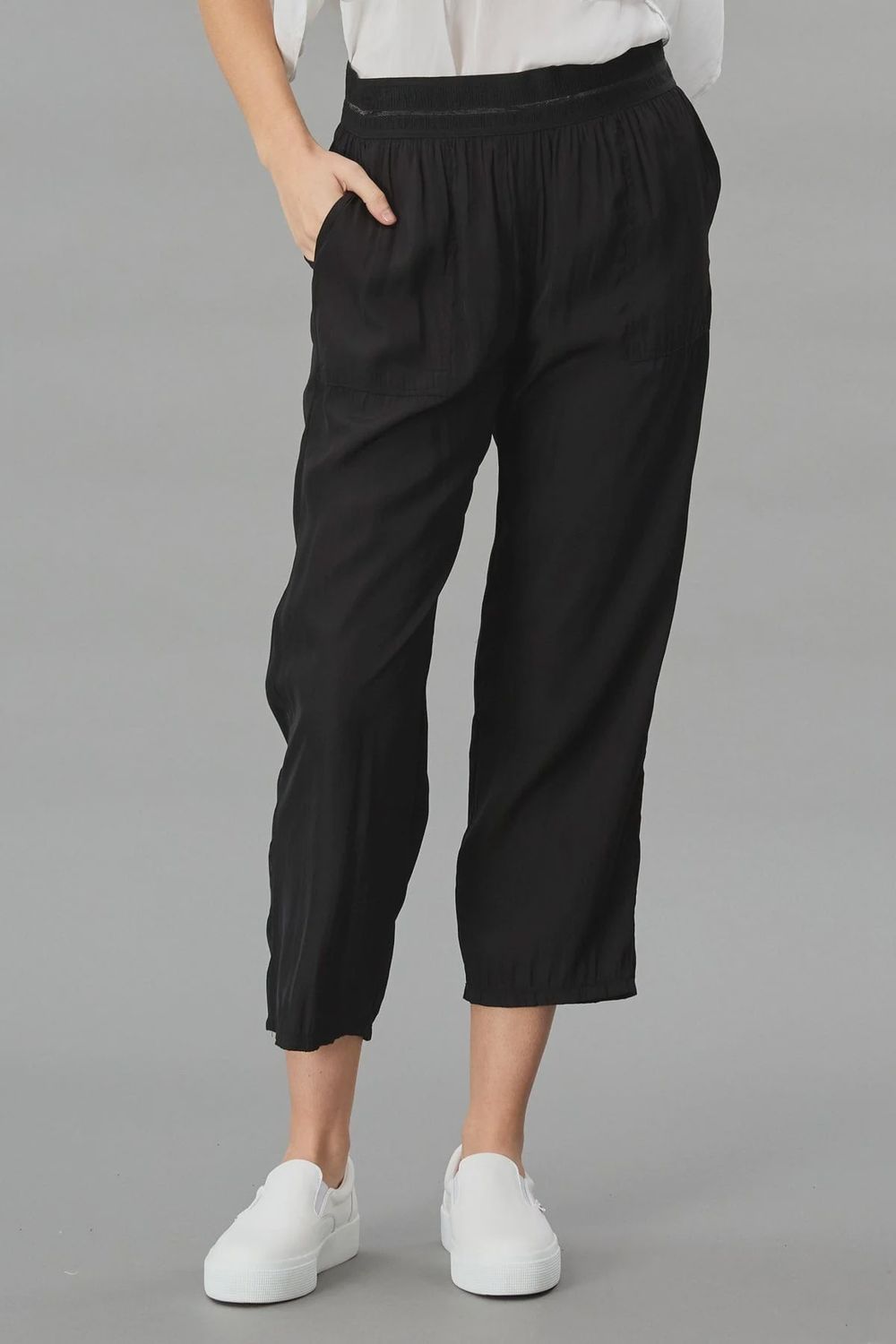 Cropped Distressed Satin Pant