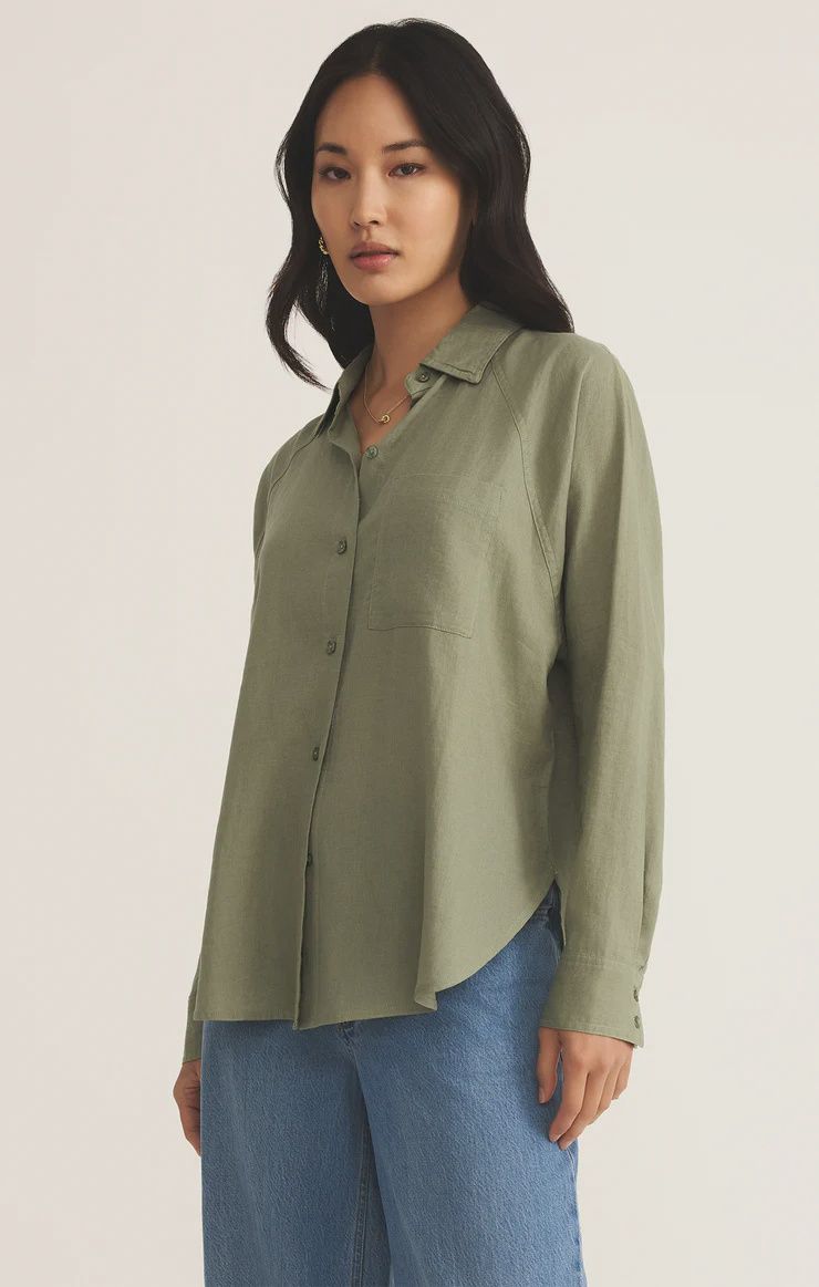The Perfect Linen Top, Colour: Avocado, Size: XS