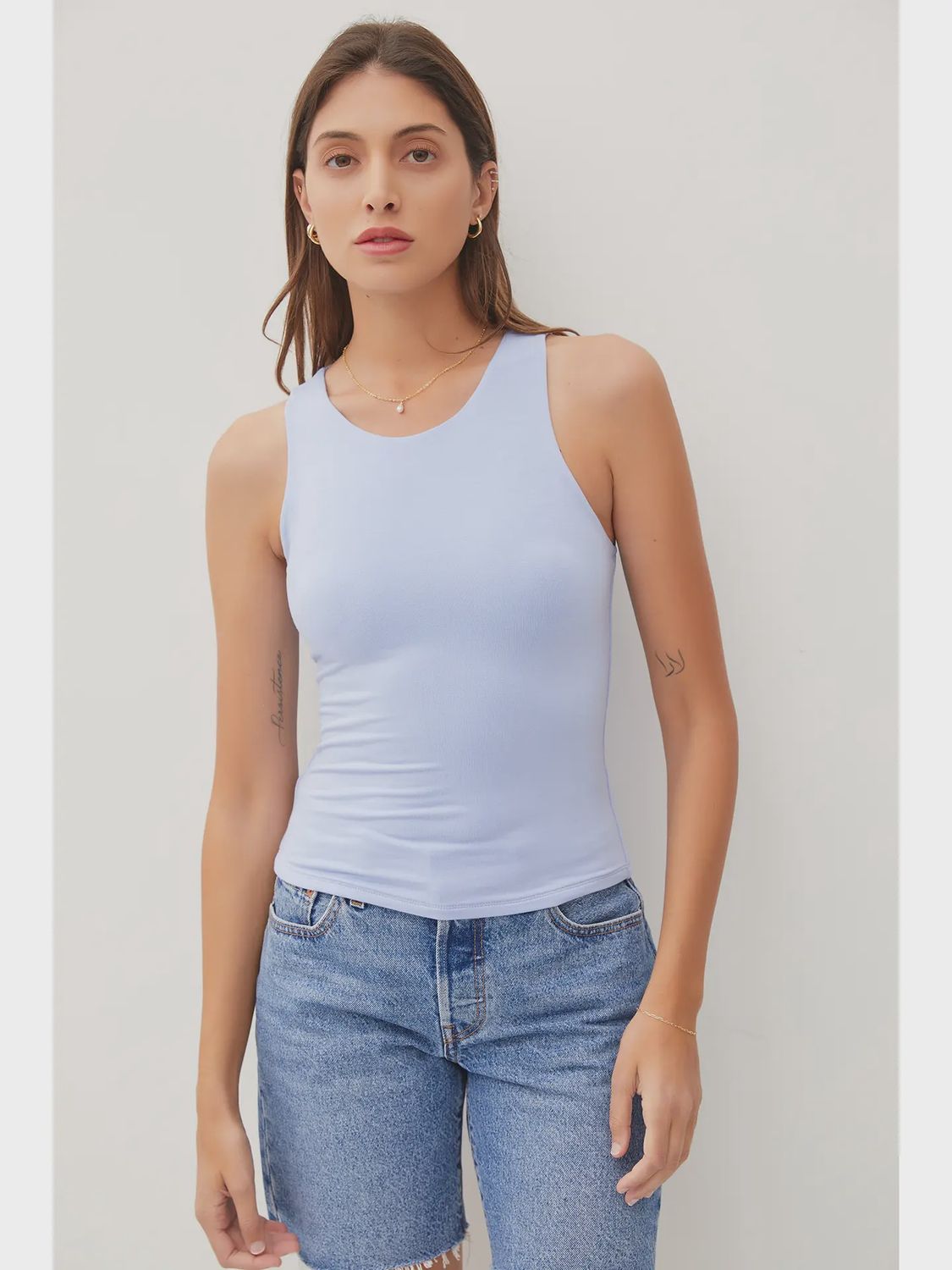 High Round Neck Tank, Size: S, Colour: Chambray