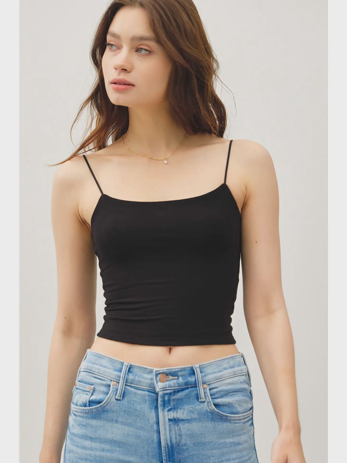 Spaghetti Strap Crop Tank, Colour: Black, Size: S