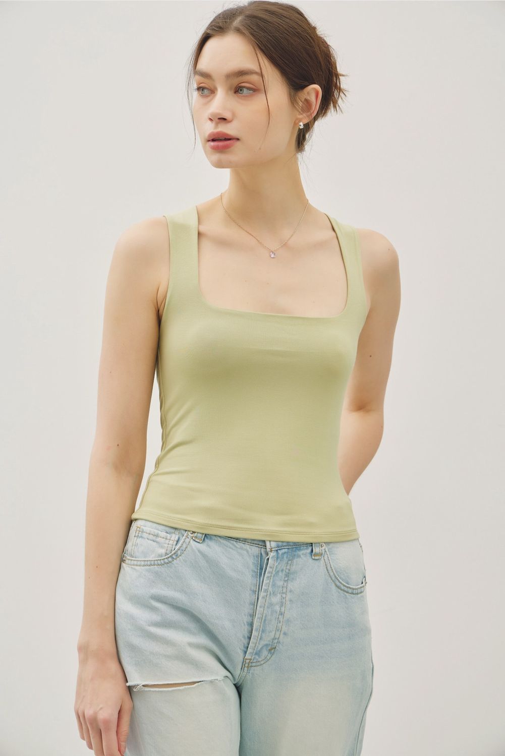 Square Neck Tank - Be Cool, Colour: Pistachio, Size: S