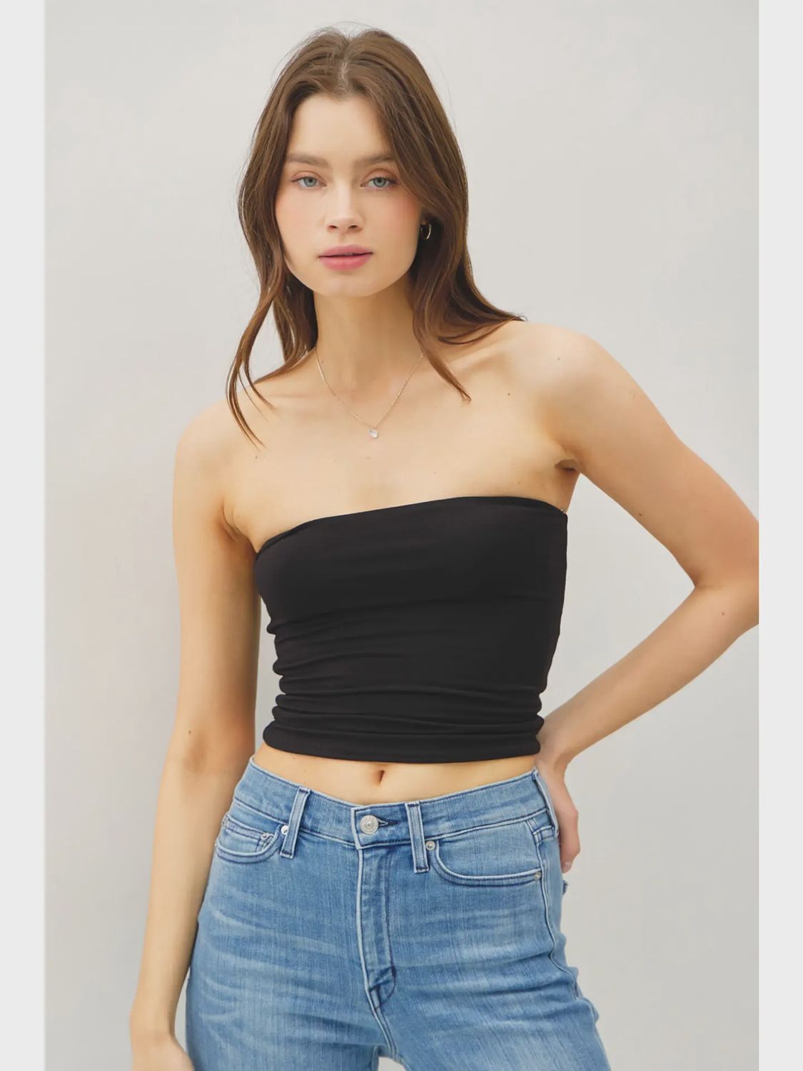 Jersey Bandeau Crop Top, Size: S, Colour: Black
