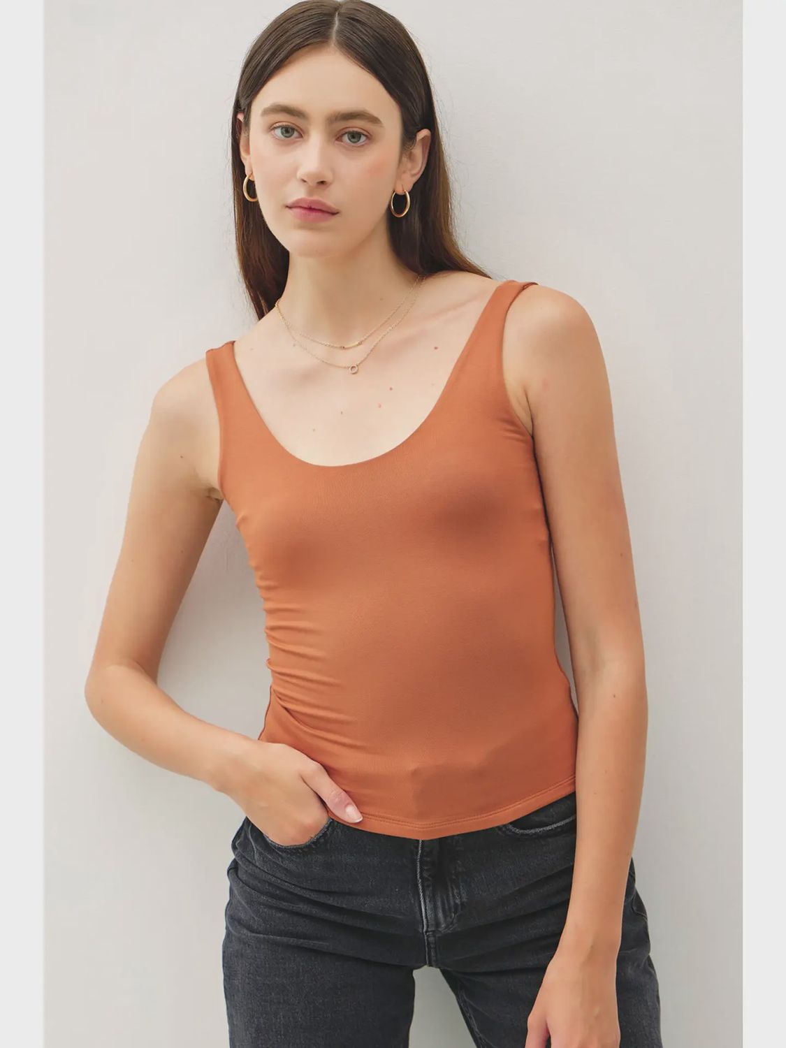 Soft &amp; Stretchy Scoop Neck Tank, Colour: Bisque, Size: S