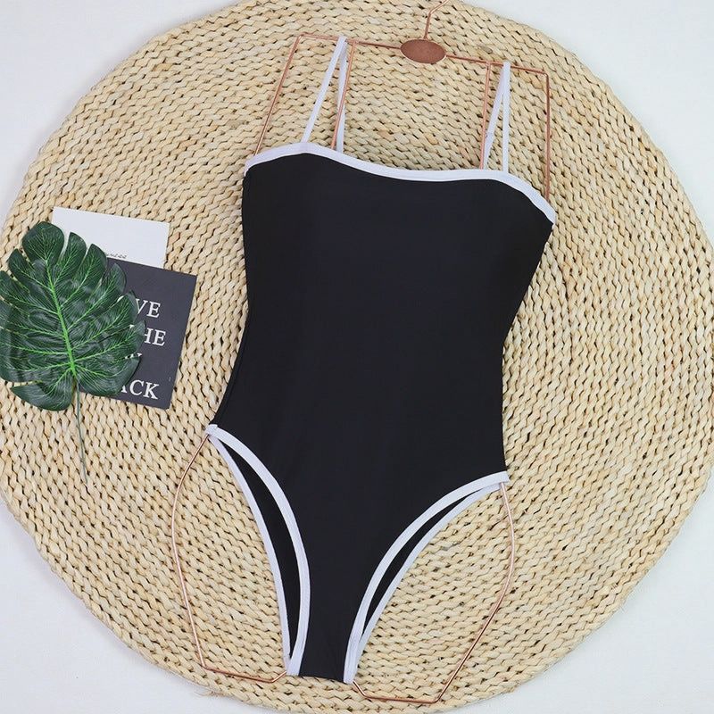 Simple Color Block One Piece Swimsuit