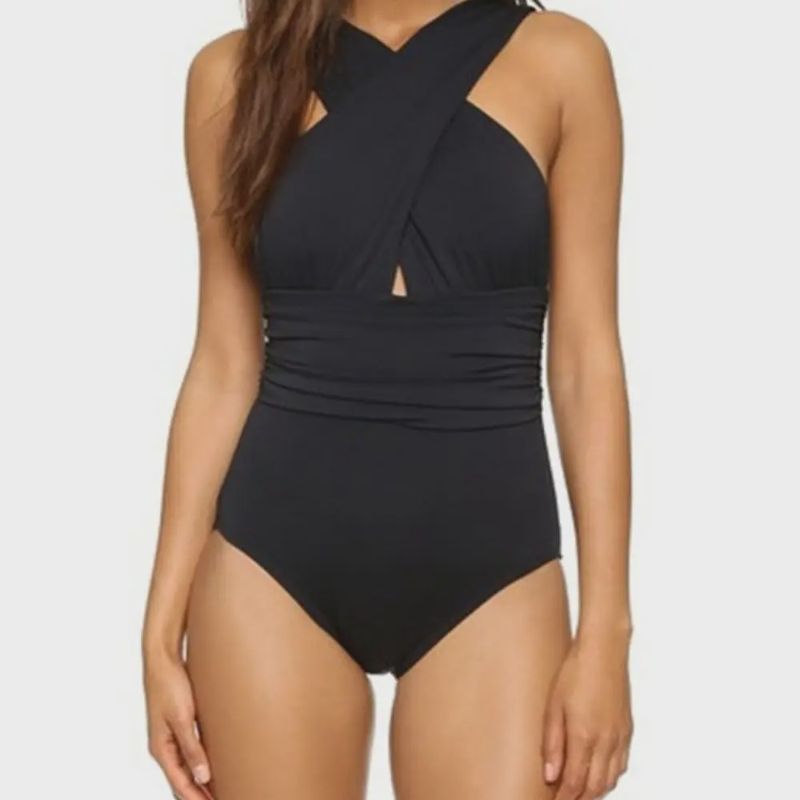 V Neck Cross One Piece Swimsuit