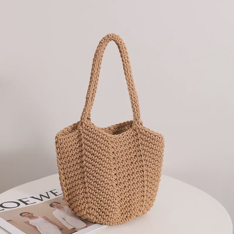 Simple Woven Knit Handbag, Colour: Coffee