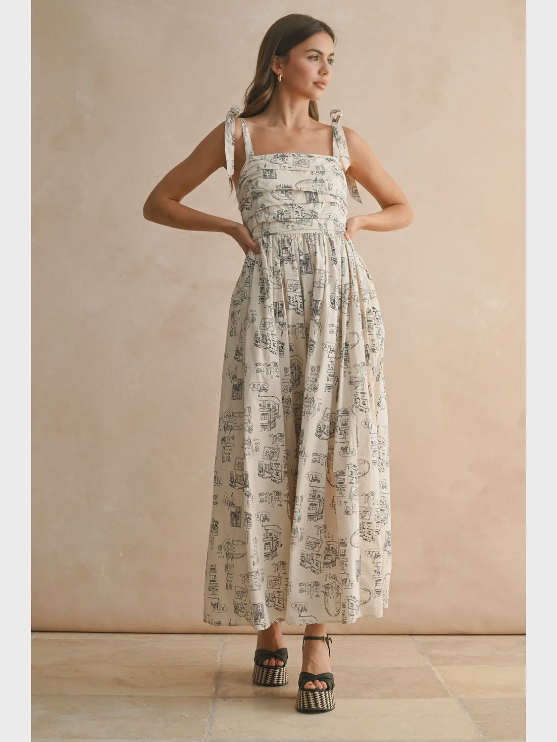 Town Print Long Dress