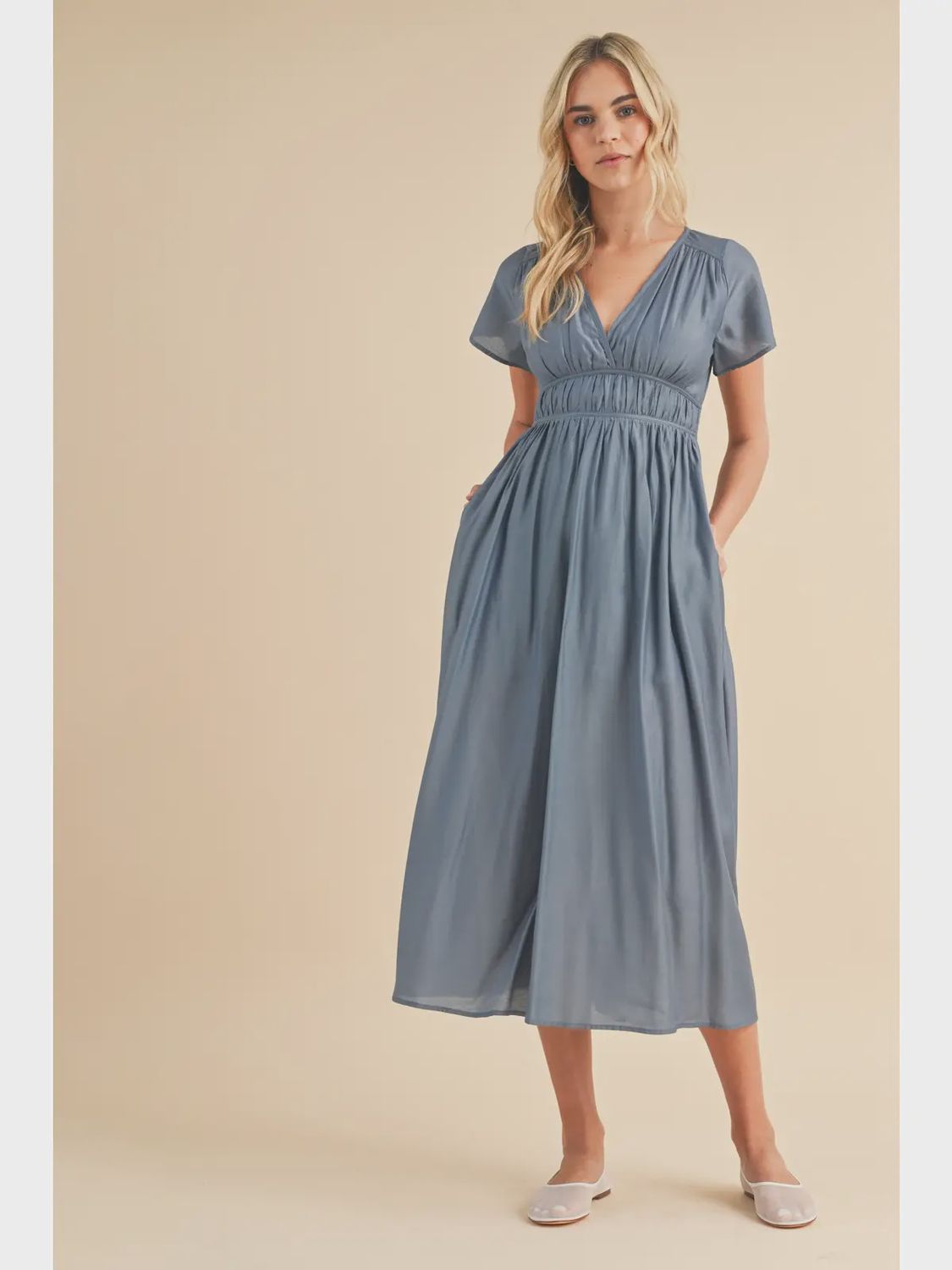 Satin Flutter Sleeve Midi Dress