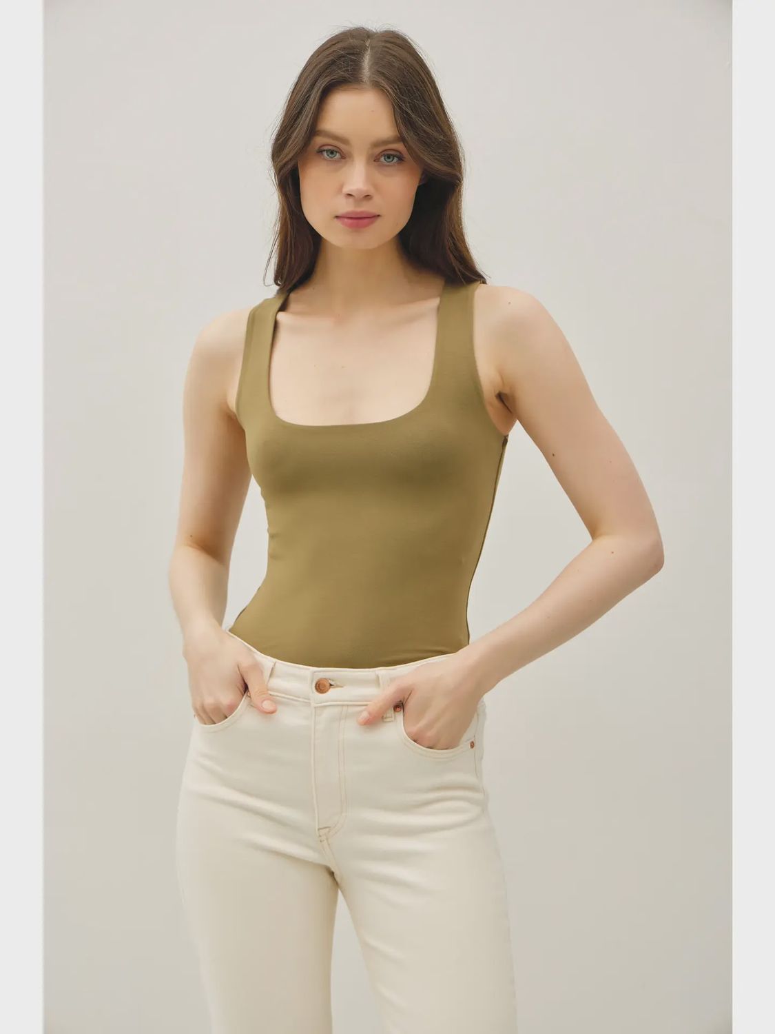Square Neck Racerback Tank, Size: S, Colour: Martini Olive