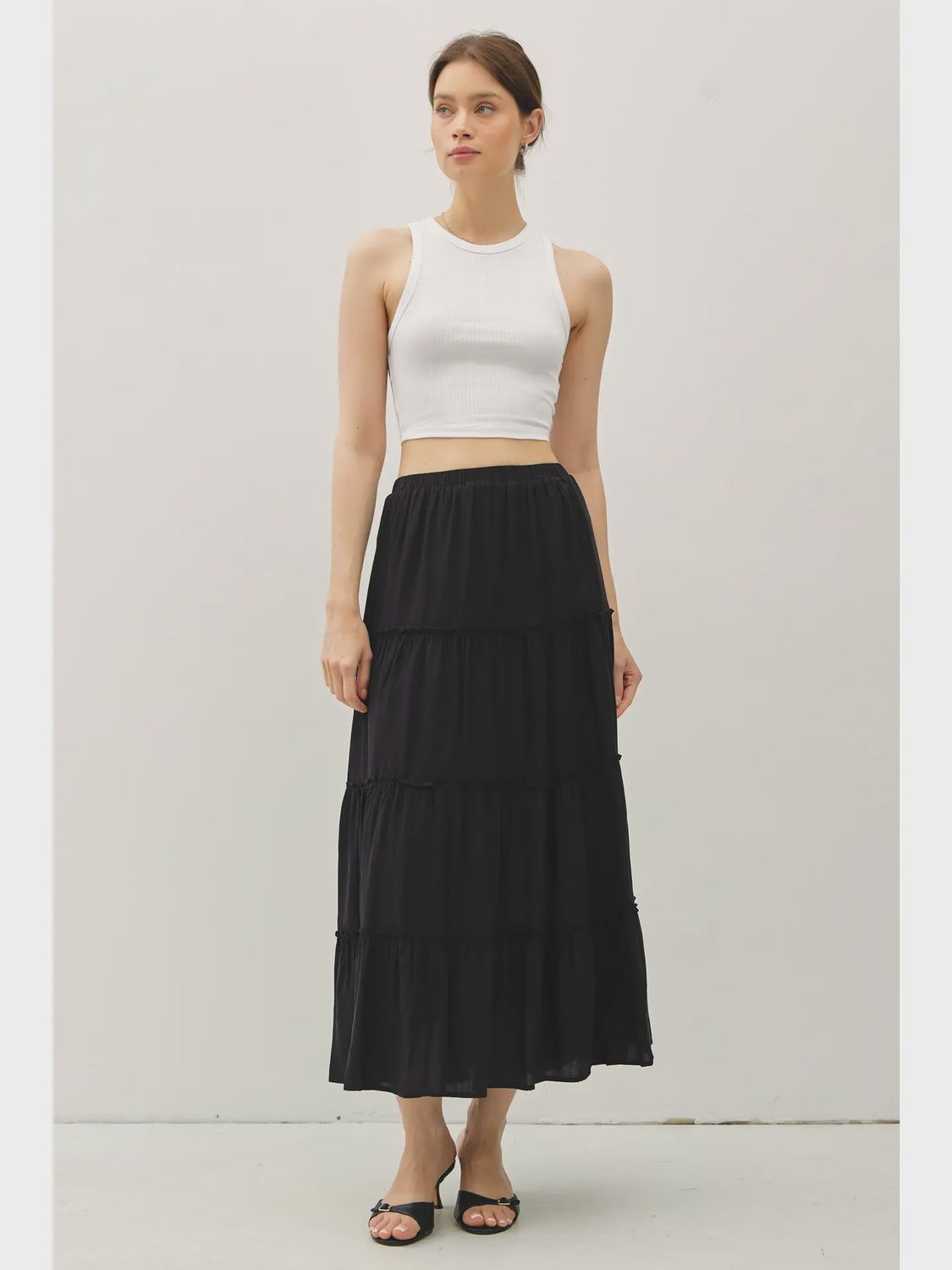 4 Tiered Maxi Skirt, Colour: Black, Size: S