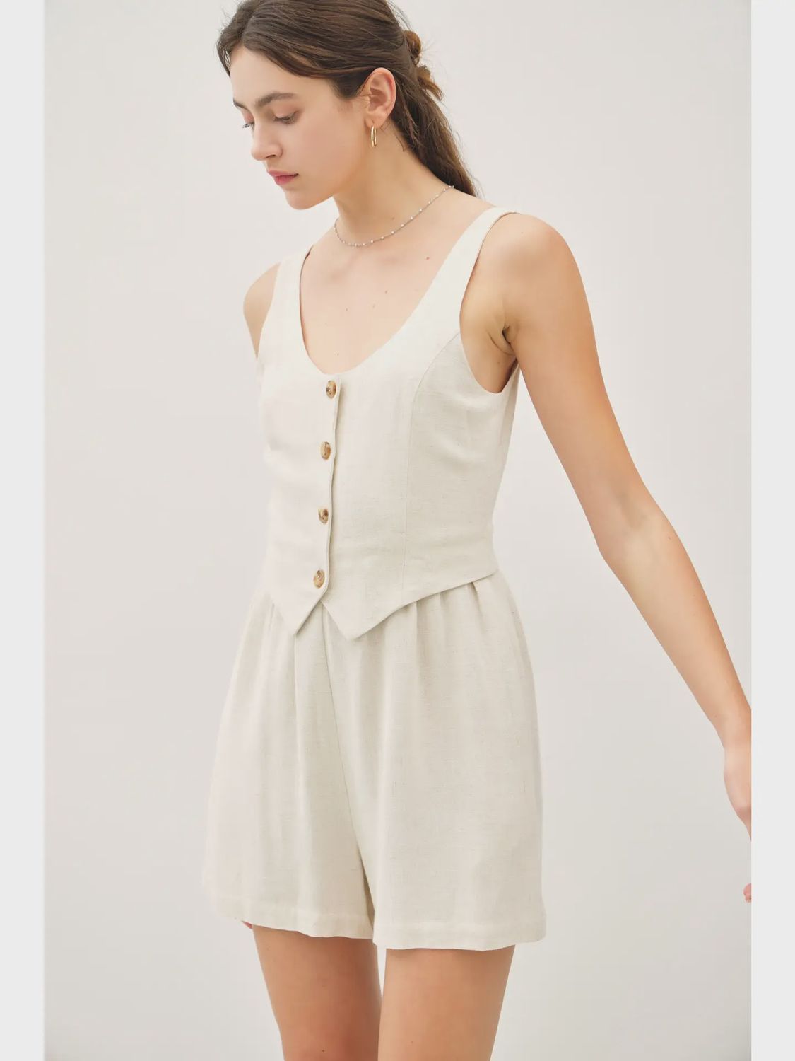 Faux Button Up Vest Romper