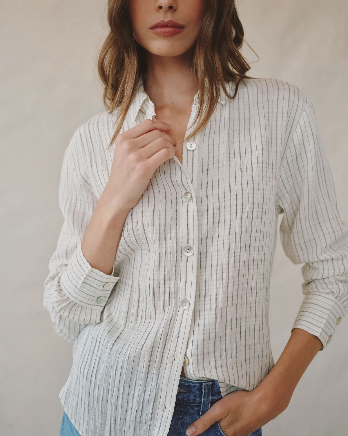 Pinstripe Boyfriend Button Down Shirt
