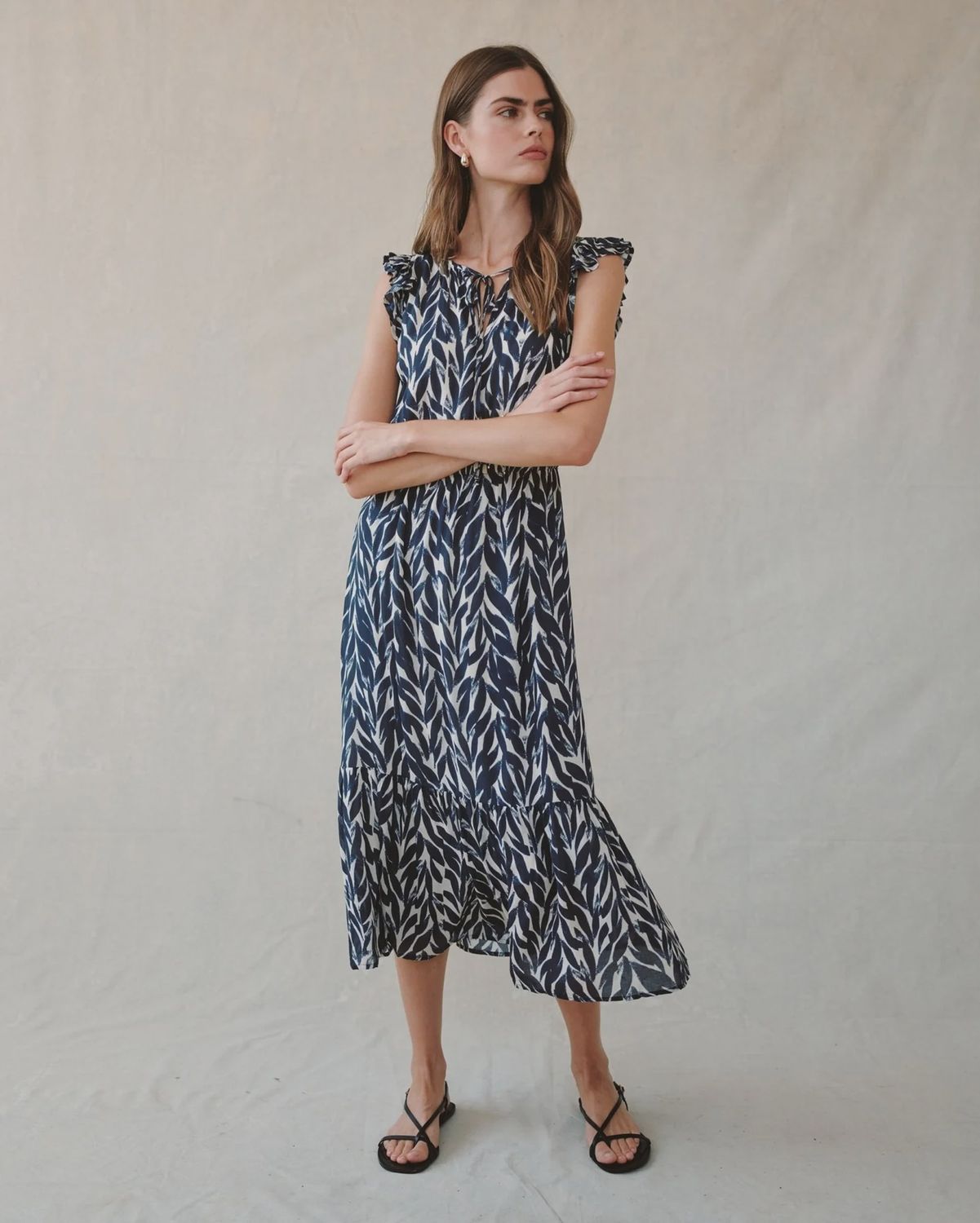 Printed Ruffle Midi Dress