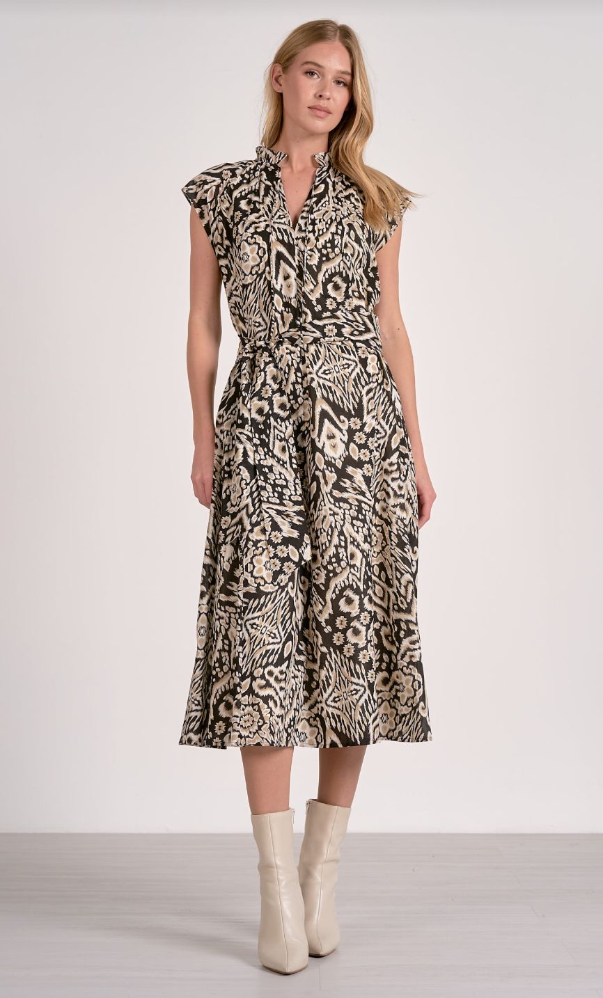 Printed Maxi VNeck Cap Sleeve Dress