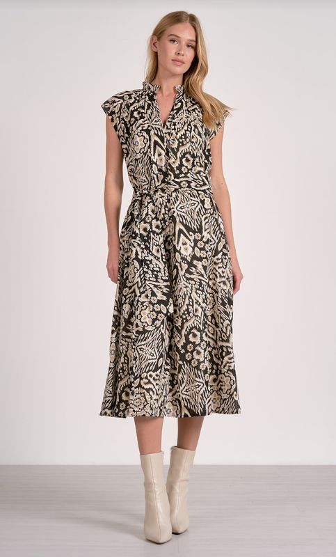 Printed Maxi VNeck Cap Sleeve Dress