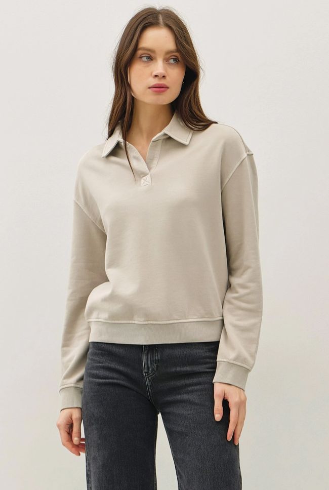Acid Wash Collared Henley Sweatshirt
