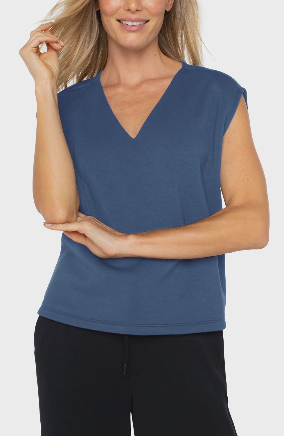 Dolman Sleeve V-Neck Top, Colour: Prussian Blue, Size: XS