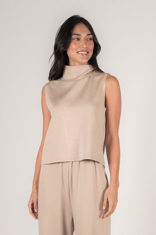 Scuba Cowl Neck Sleeveless Top