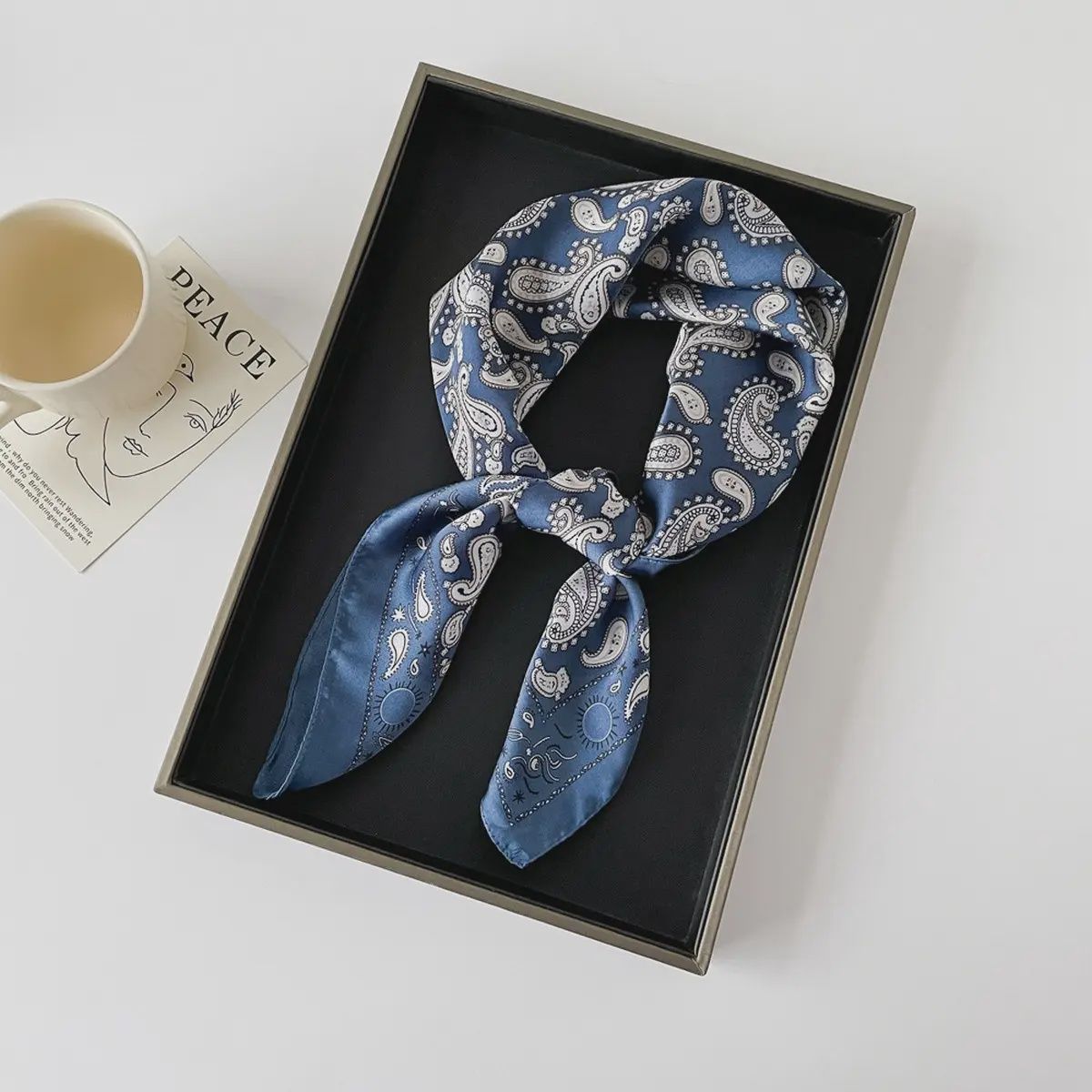 Paisley Satin Square Scarf, Colour: Blue