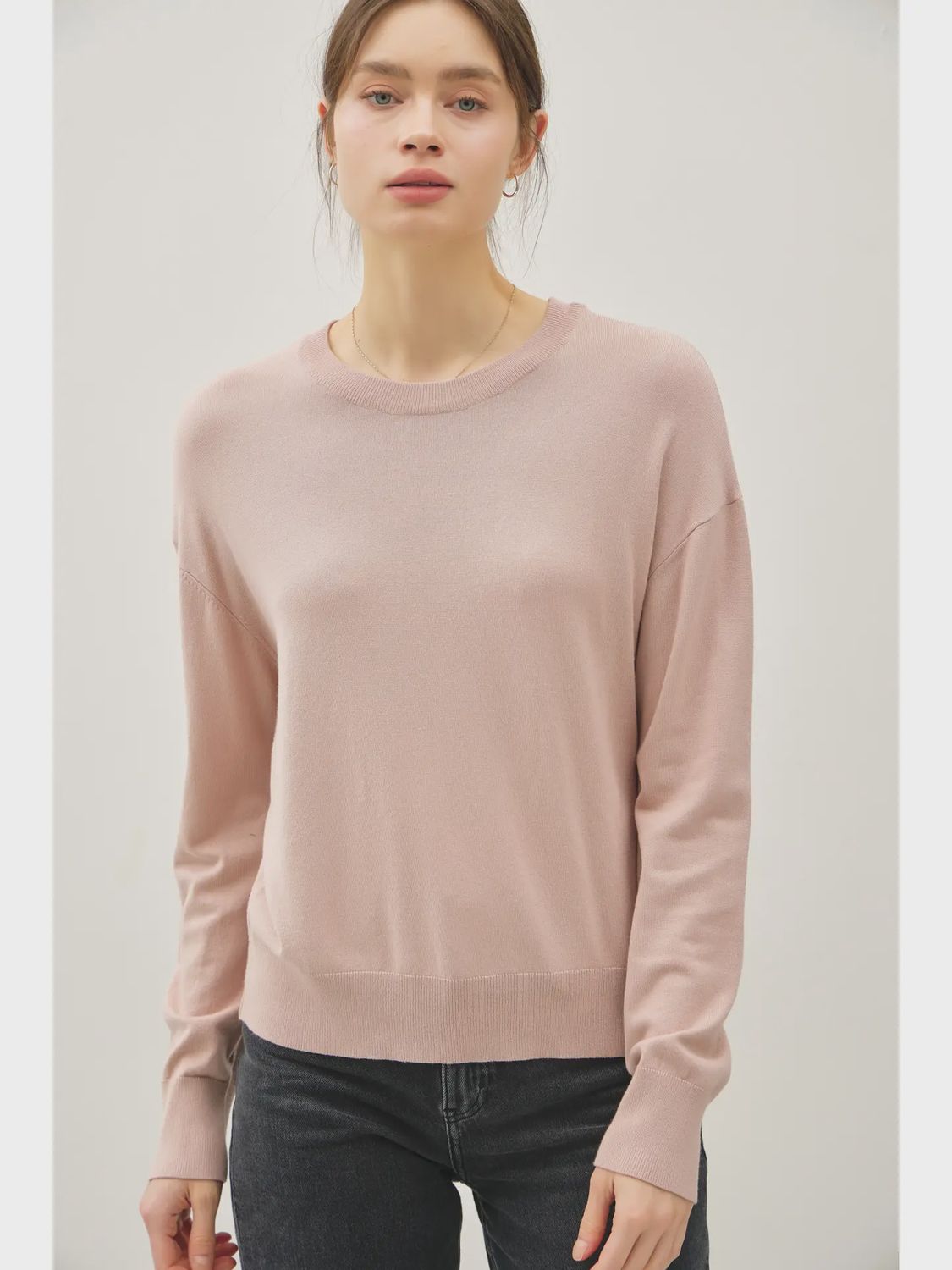 Drop Shoulder Crewneck Sweater, Colour: Blush, Size: S