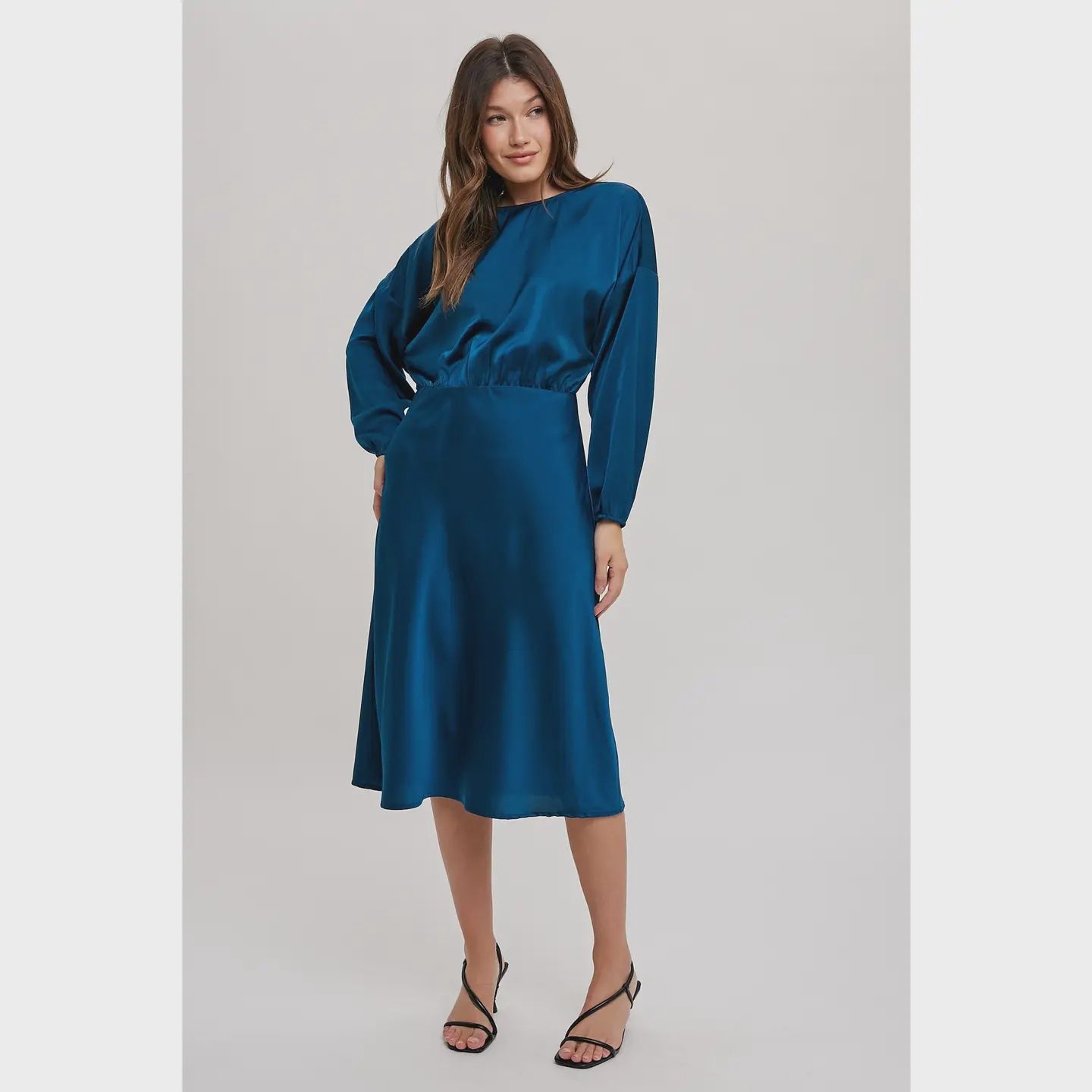 Satin Dolman Sleeve Midi Dress