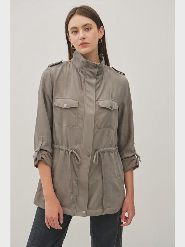 Cinched Waist Safari Cargo Utility Jacket