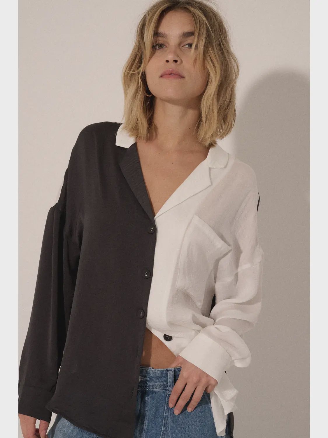 Colorblock Button Down Blouse