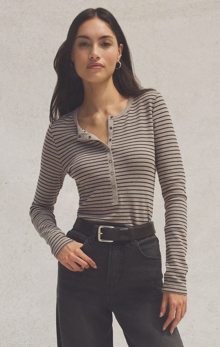 Stella Stripe Henley, Size: XS, Colour: Heather Taupe