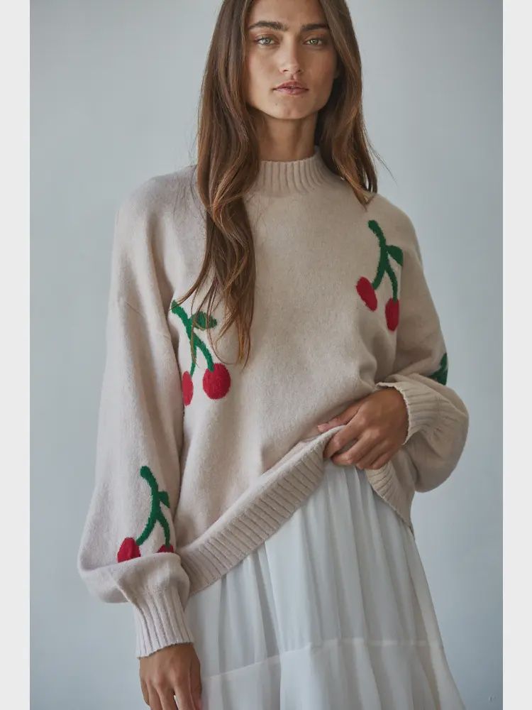 Cherry on Top Mock Neck Sweater