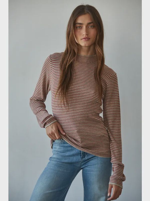 Moulin Mock Neck Stripe Long Sleeve Top