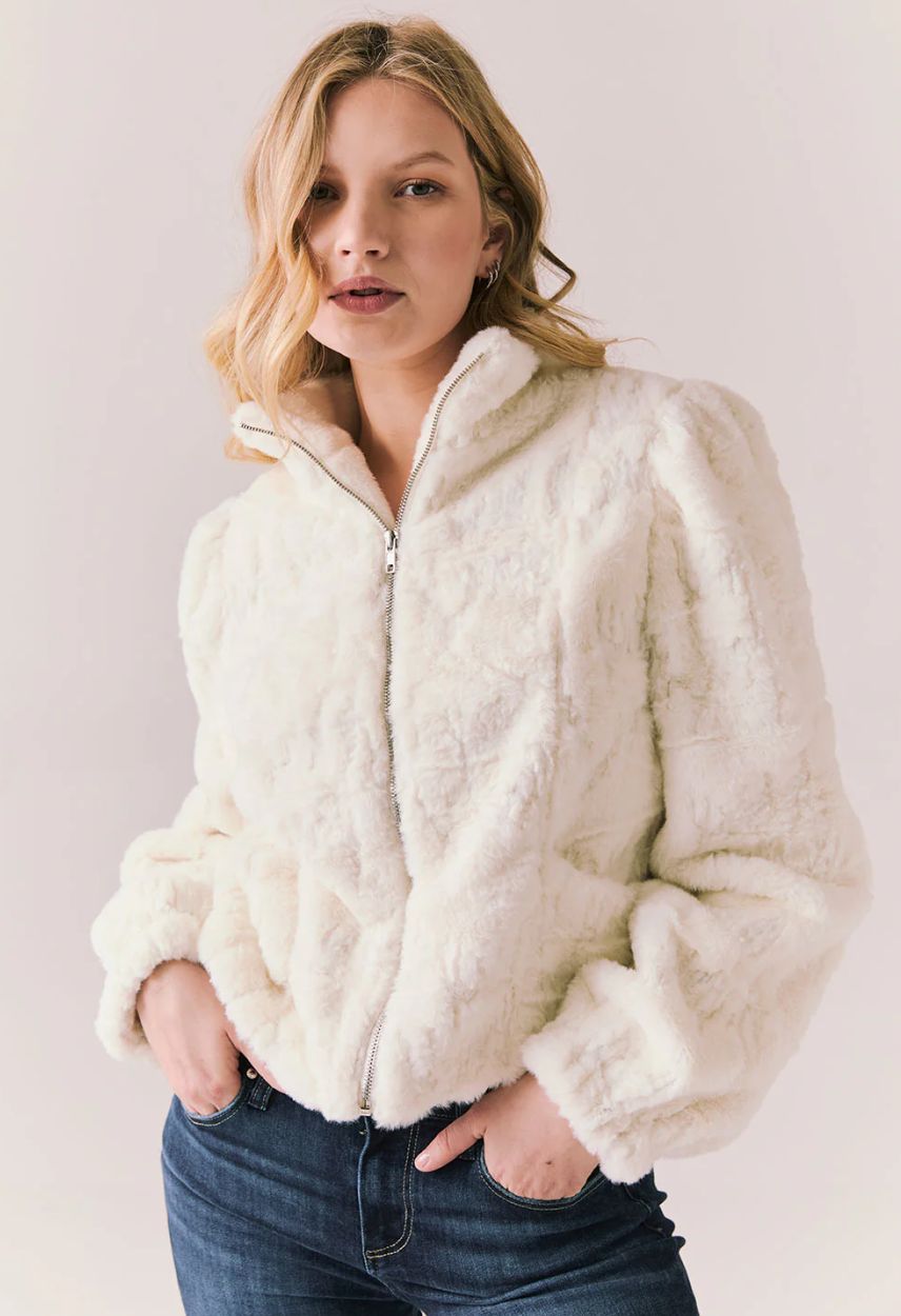 Puff Sleeve Fur Jacket, Colour: Starry White, Size: XS