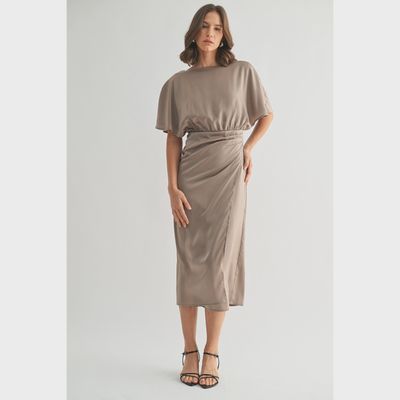 Satin Wrap Detail Midi Dress