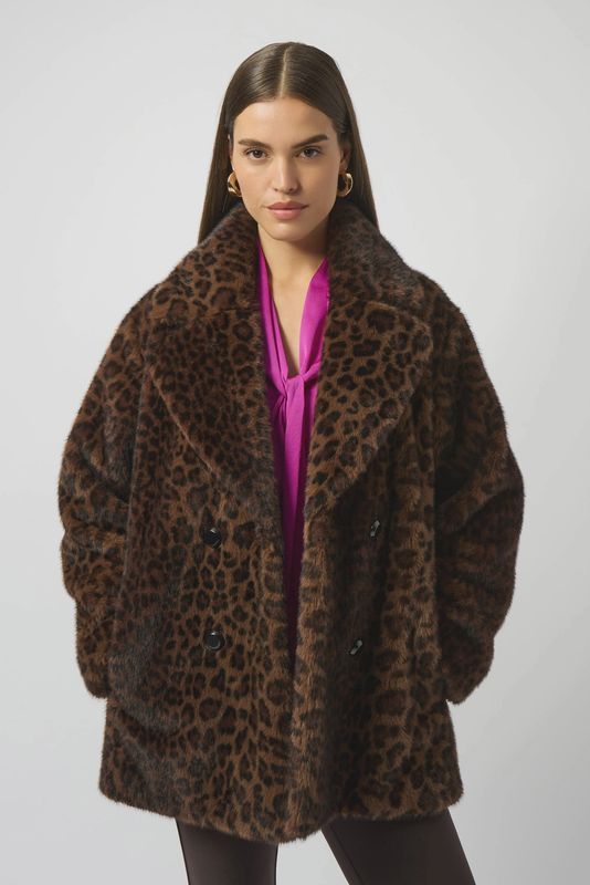 Faux Fur Double Breasted Leopard Coat