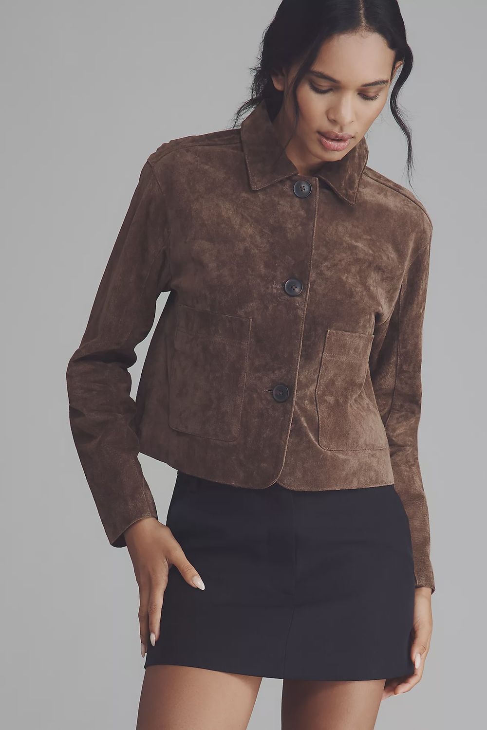 Black Coffee Cropped Button Down Jacket