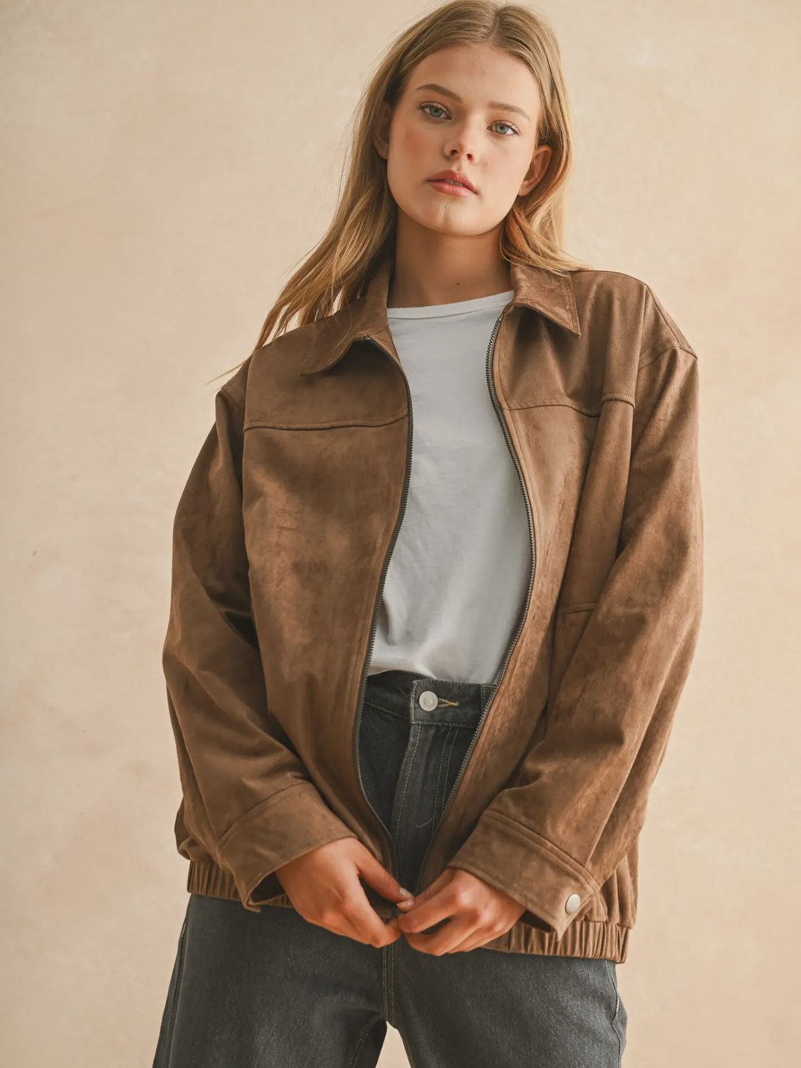 Suede Oversized Bomber Jacket