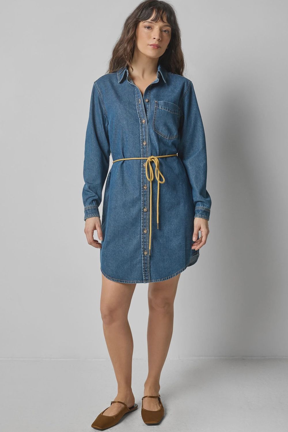Button Down Shirt Dress - Lilla P, Colour: Blue Denim, Size: XS