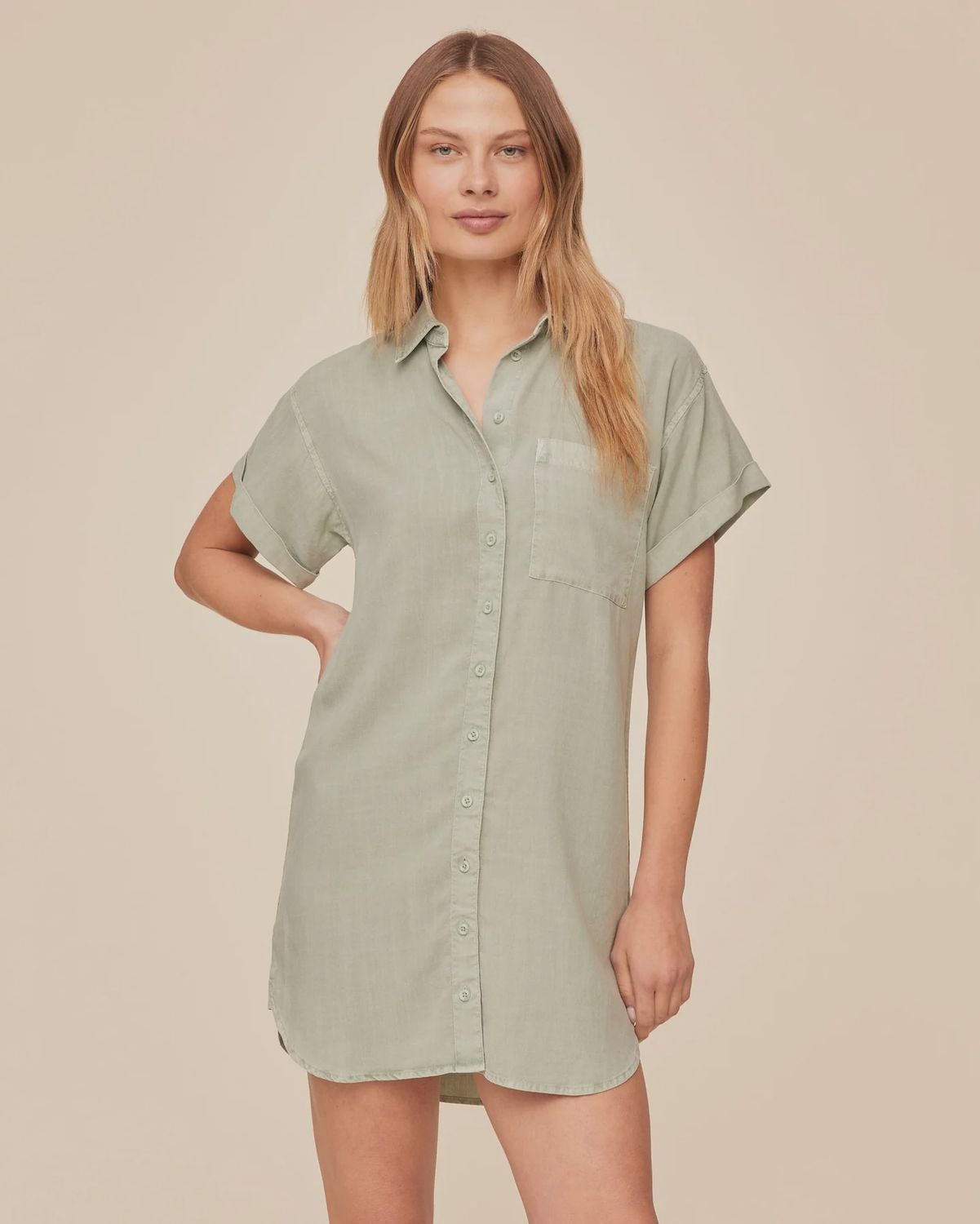 Roll Sleeve Pocket Shirt Dress SS26, Colour: OSGRN, Size: XS