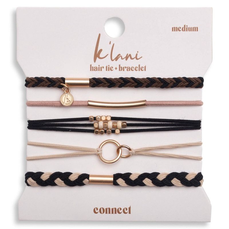 "Connect" Black and Cream with Gold Accent Hair Tie Bracelets