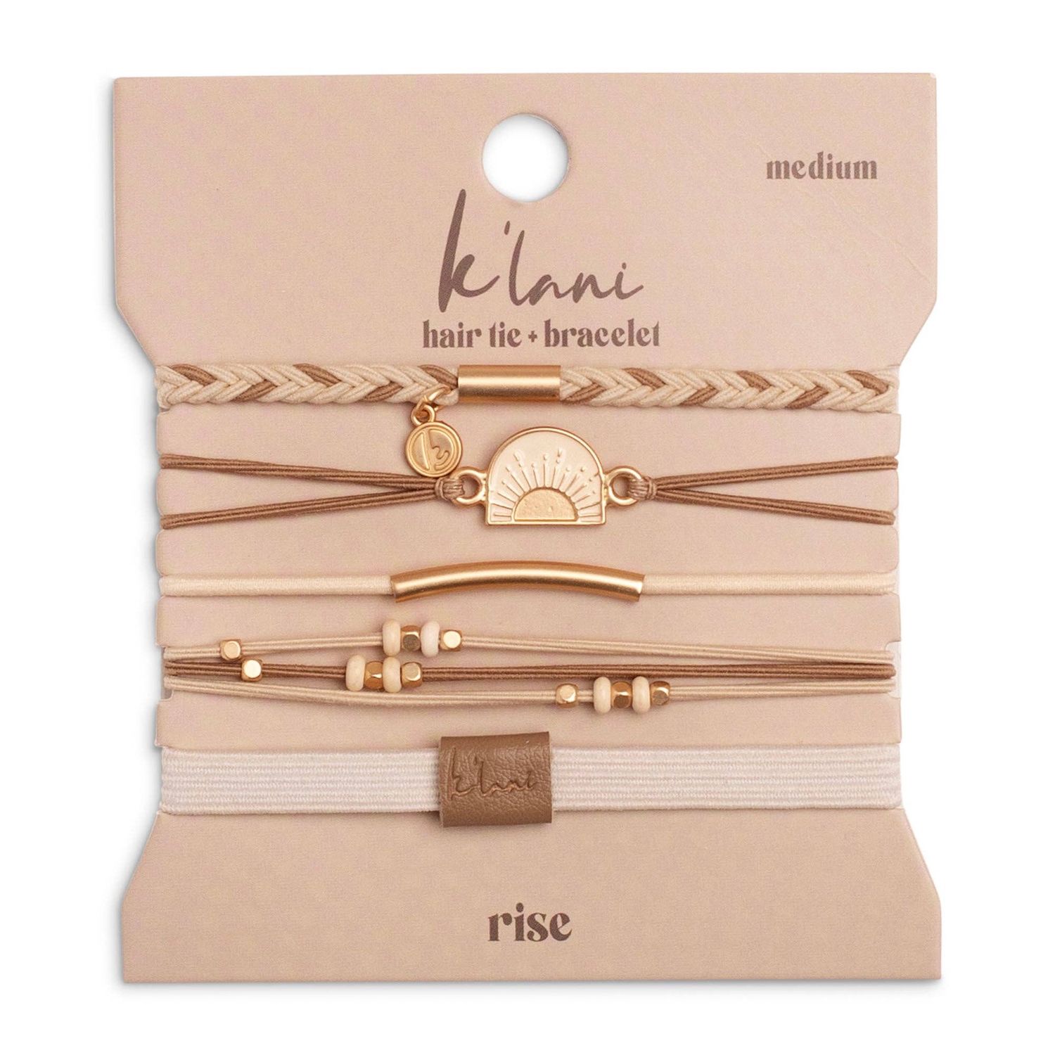 "Rise" Cream and Tan With Gold and Sun Accents Hair Tie Bracelets