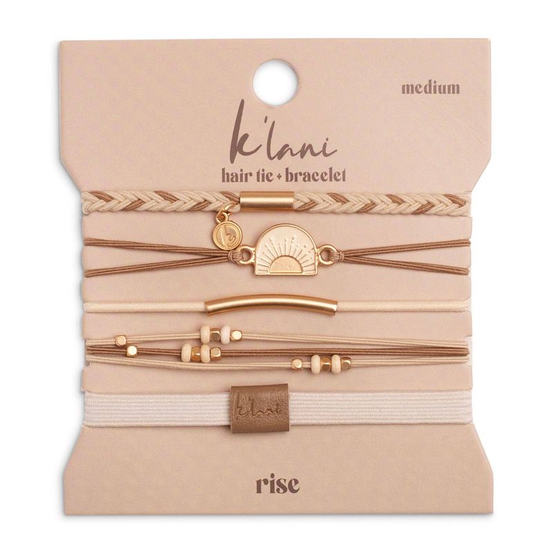 "Rise" Cream and Tan With Gold and Sun Accents Hair Tie Bracelets
