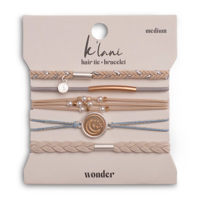 "Wonder" Soft Creams and Blues with Pearls and Gold Hair Tie Bracelets