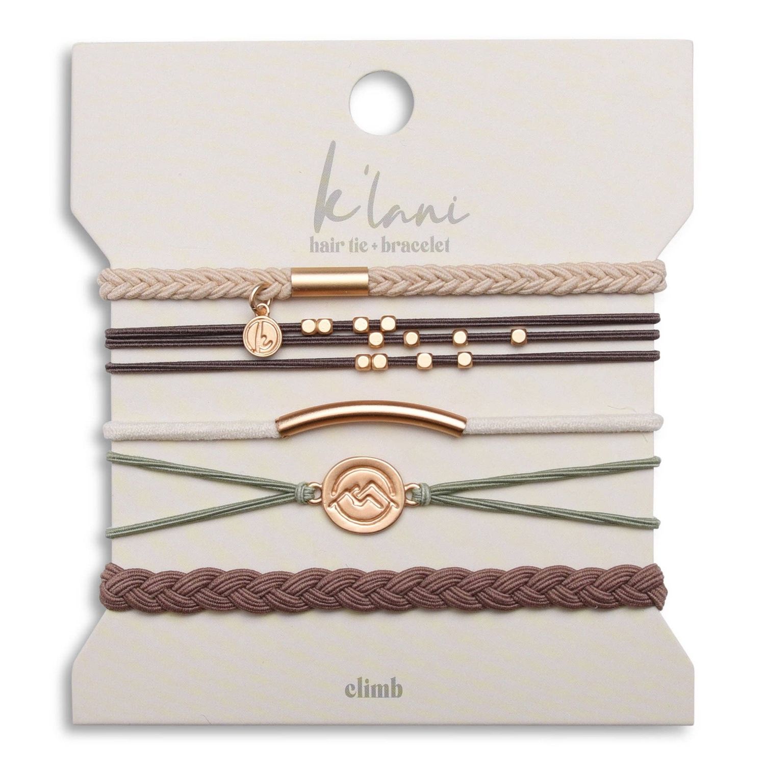 "Climb" Natural Colors with Gold Mountain Accent hair Tie Bracelets, Size: Large